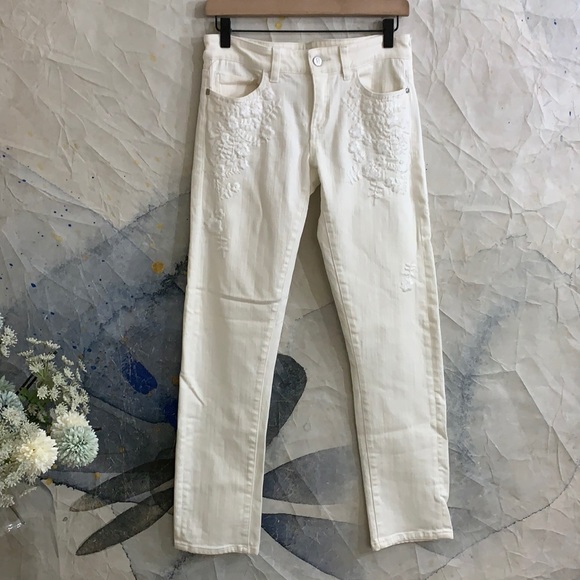 Pilcro and the Letterpress White Embroidered Jeans